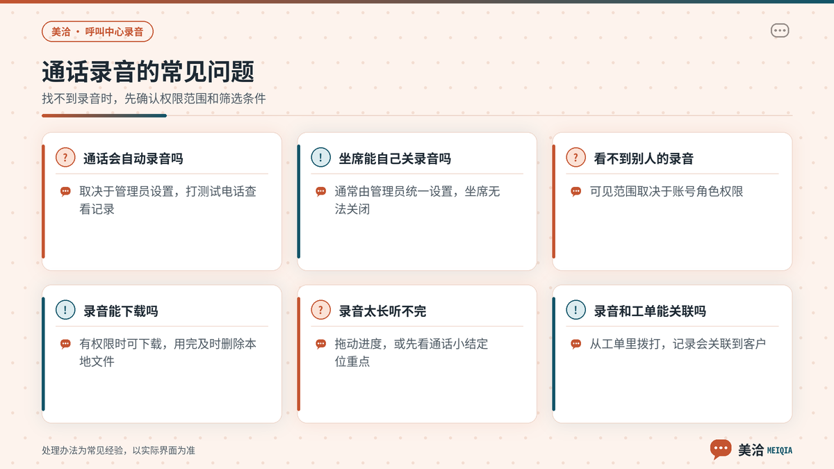 美洽呼叫中心通话录音使用中的常见问题与处理建议示意