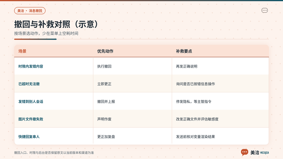 美洽消息可撤回与不可撤回场景对照及补救办法示意