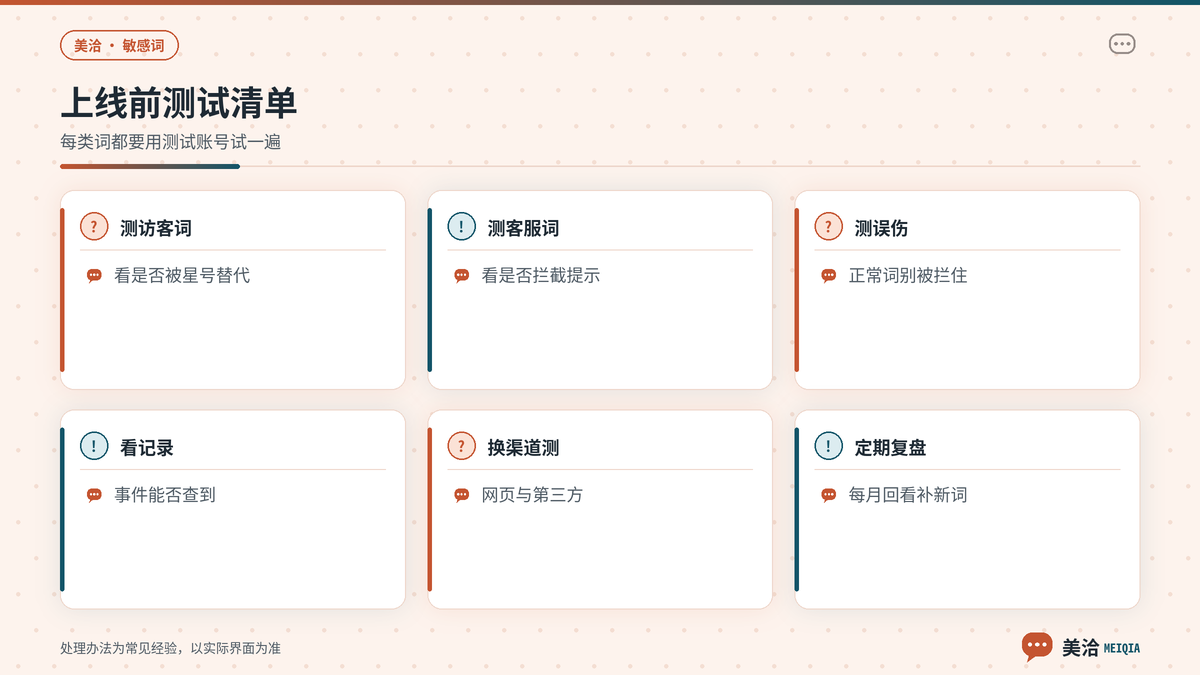 美洽敏感词上线前用测试账号验证的要点示意