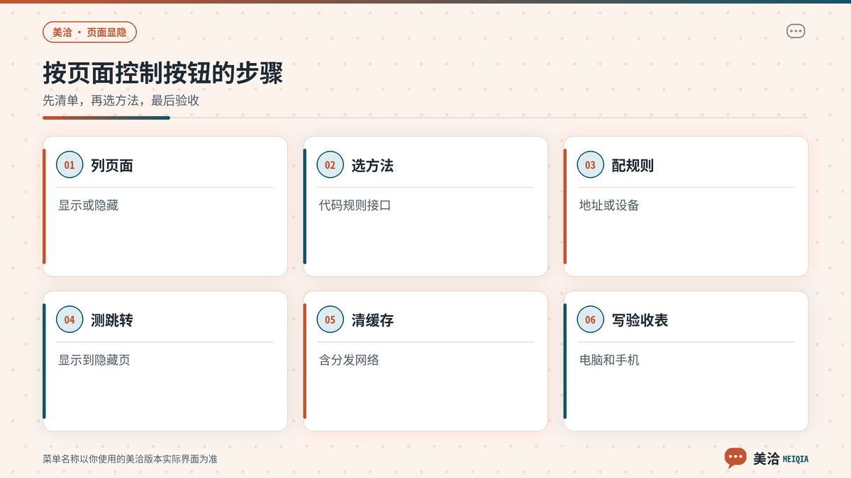 美洽按页面控制聊天按钮显示的三种设置步骤示意