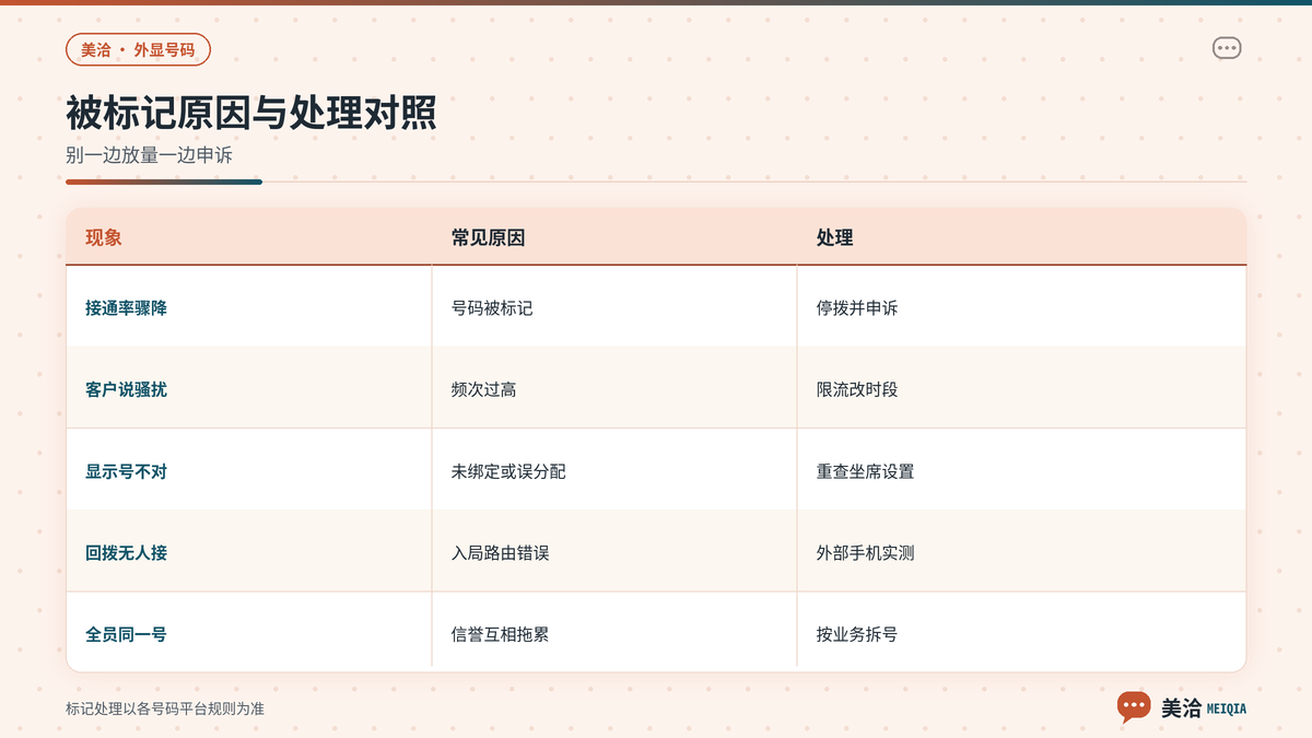 美洽外呼号码被标记原因与处理办法对照