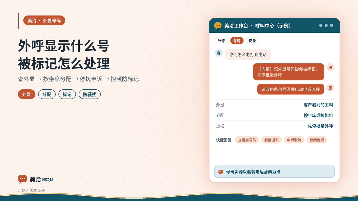 美洽呼叫中心外显号码设置与防标记示意图