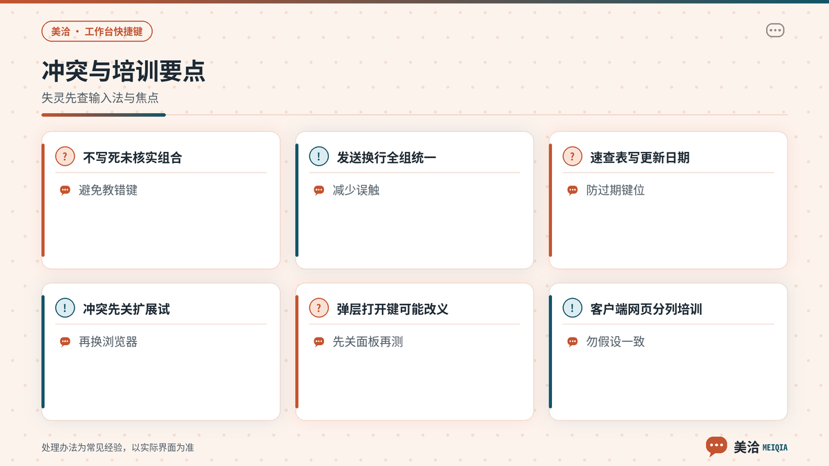 美洽工作台快捷键冲突与新人培训速查要点