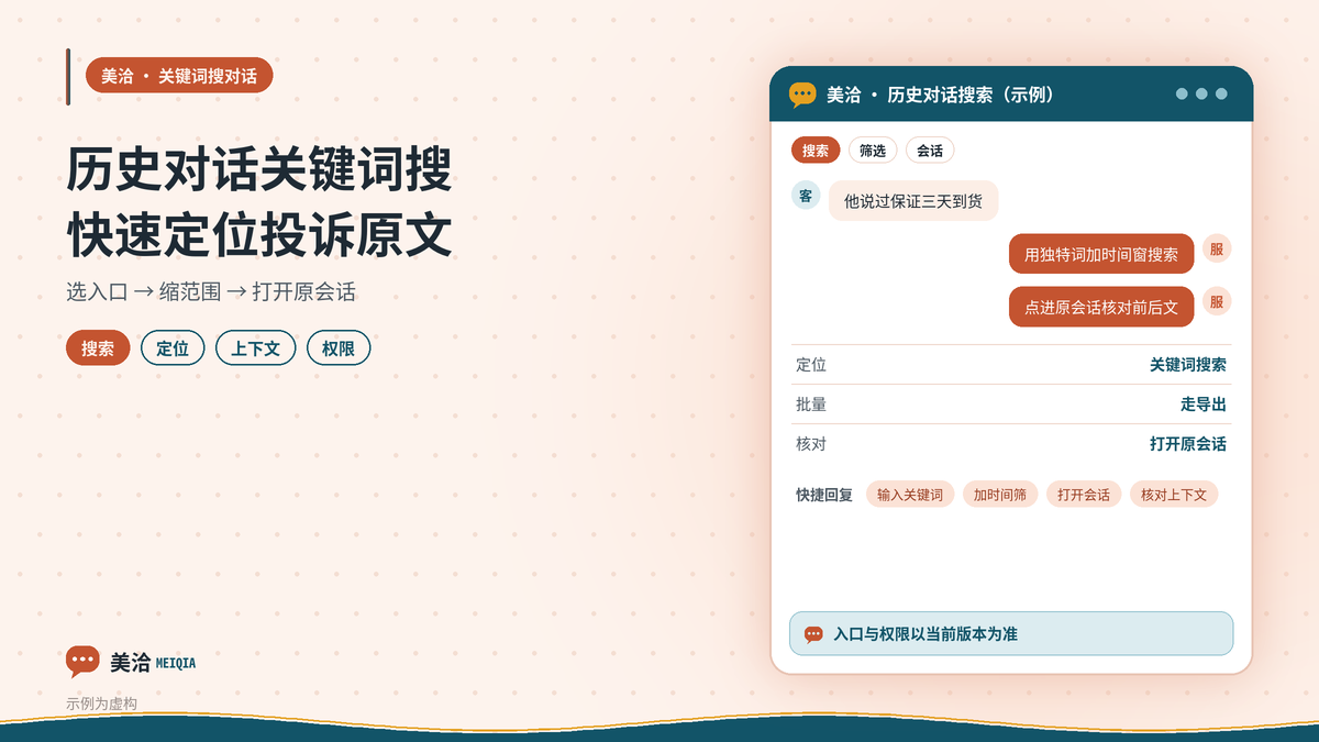 美洽历史对话按关键词搜索定位投诉原文示意图