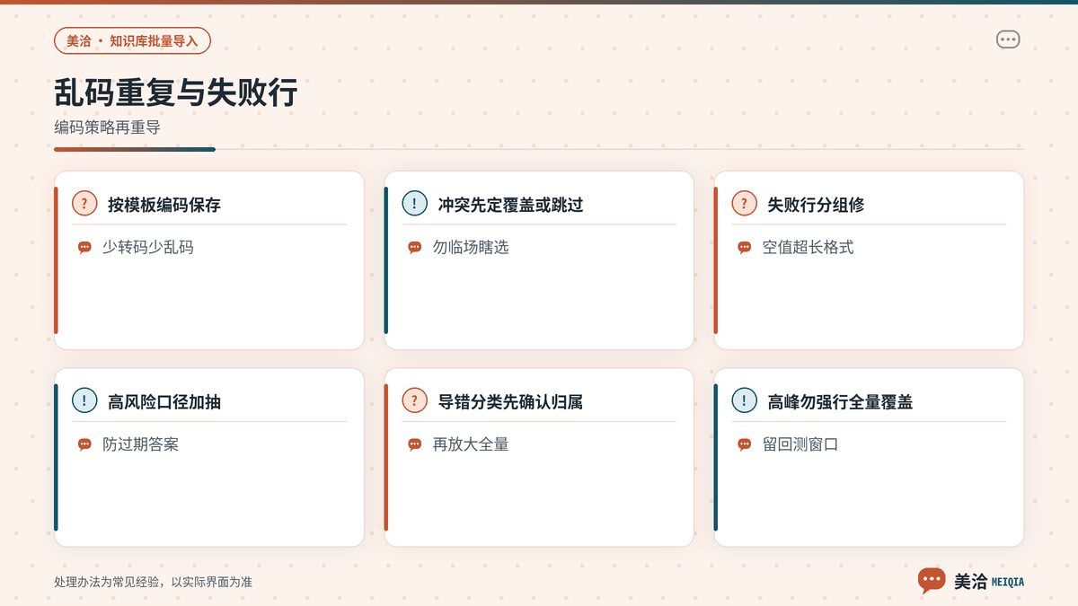 美洽知识库批量导入乱码重复与失败行排查要点