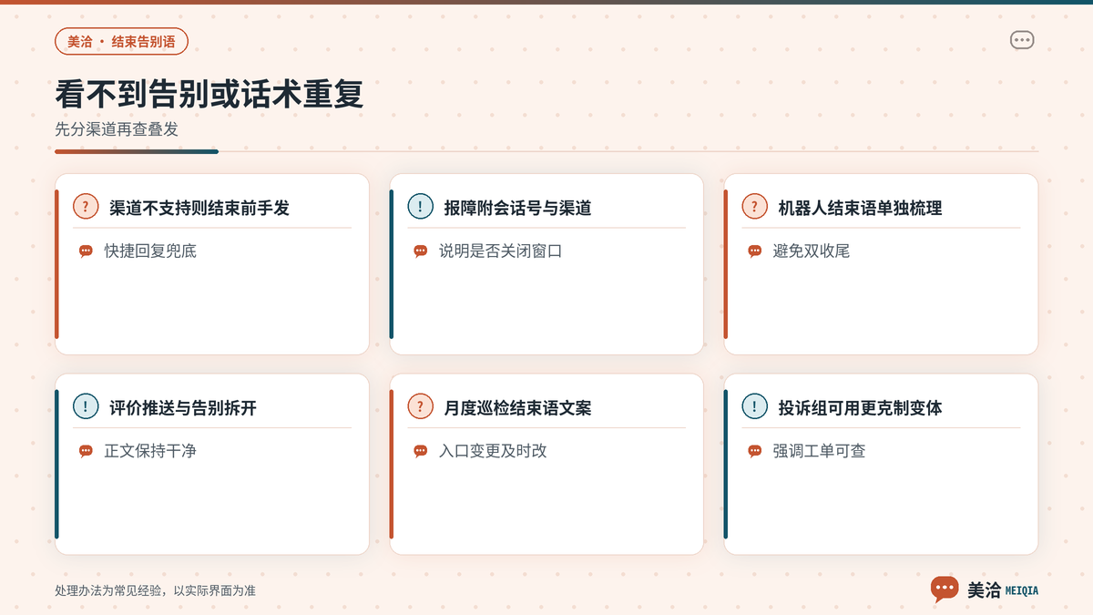 美洽结束告别语看不到或与机器人话术重复时的排查要点