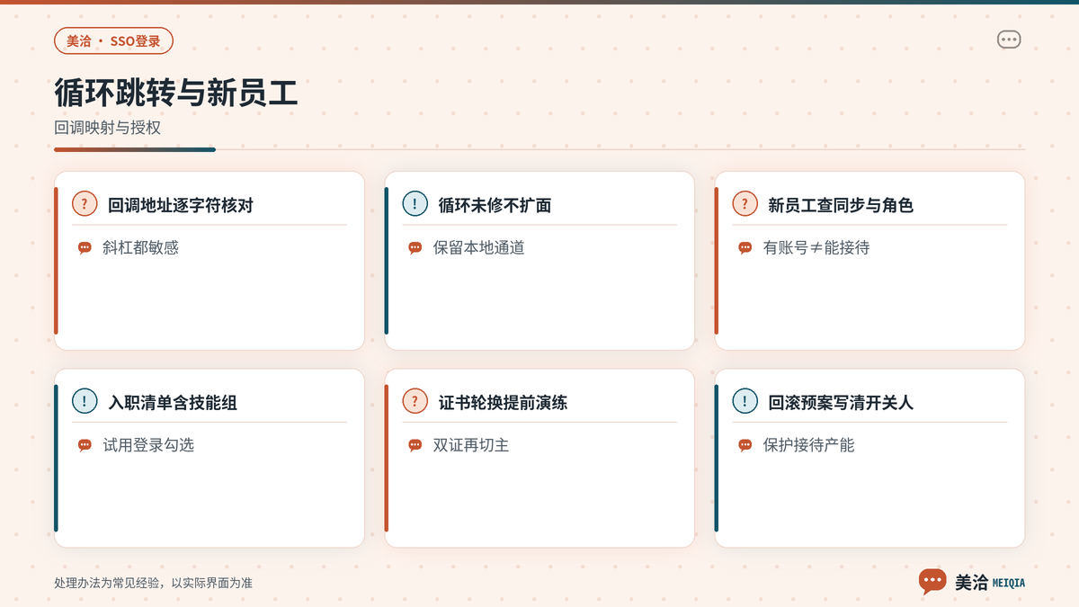 美洽SSO登录循环与新员工进不去的排查要点