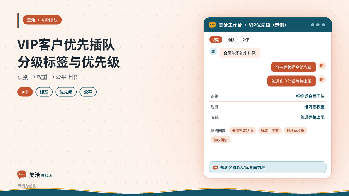 美洽VIP客户优先插队分级标签与排队规则示意图