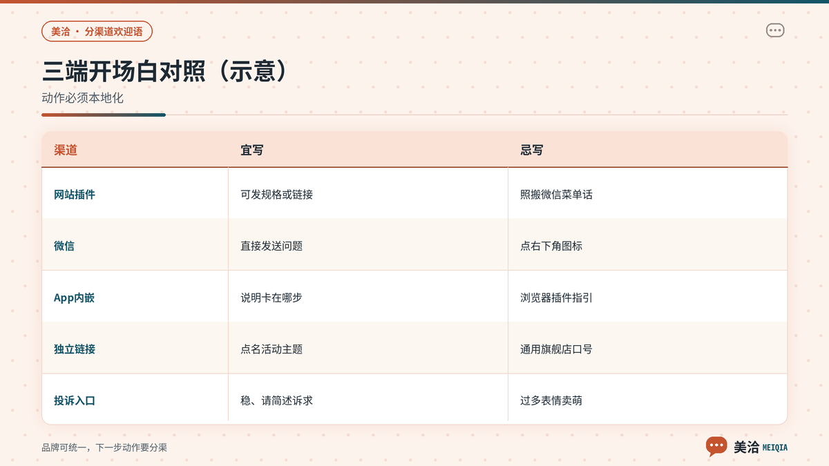 美洽网站微信App欢迎语文案对照示意