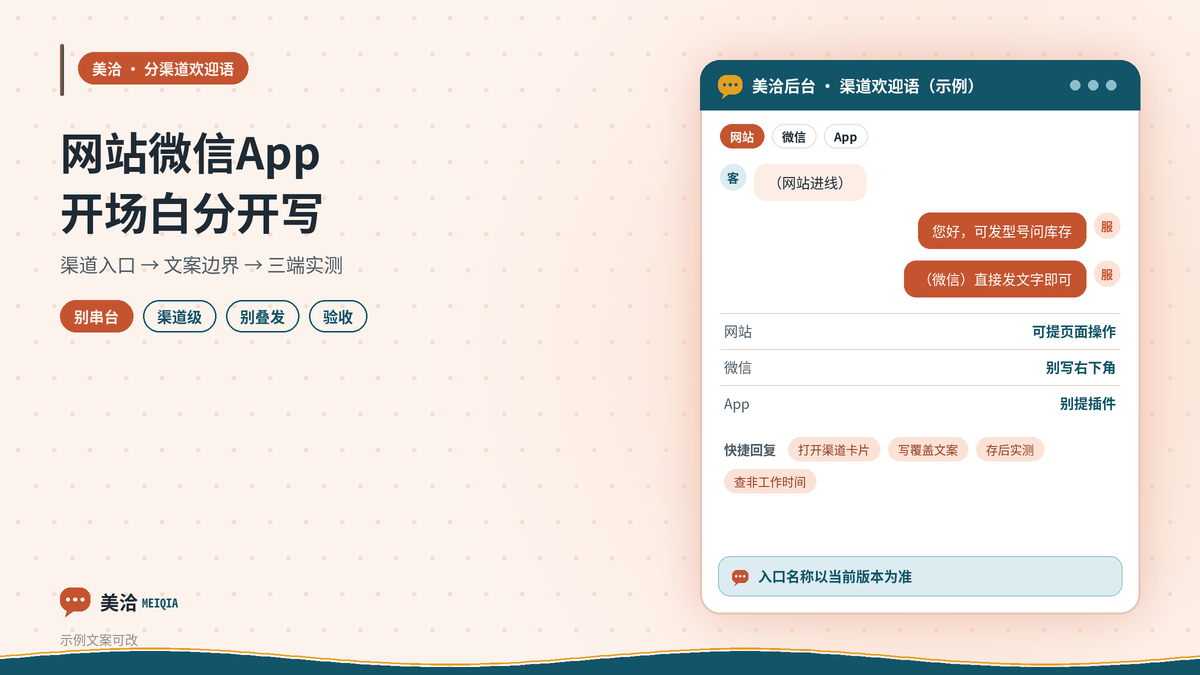 美洽分渠道欢迎语网站微信App分别配置示意