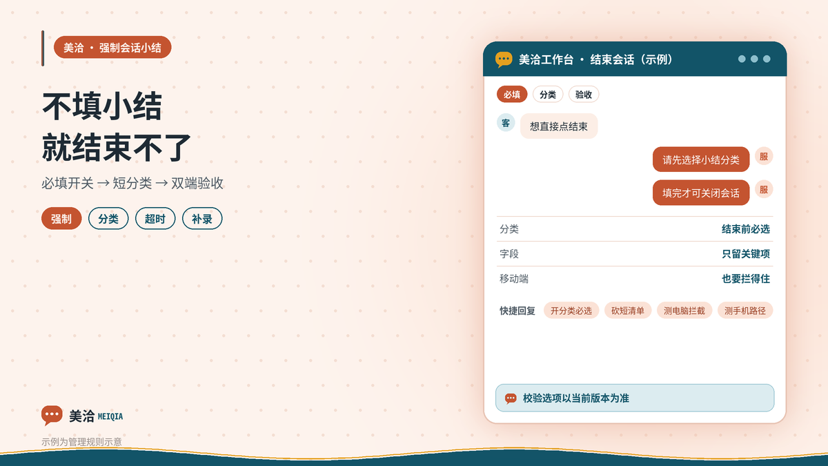 美洽强制会话小结不填不让结束示意
